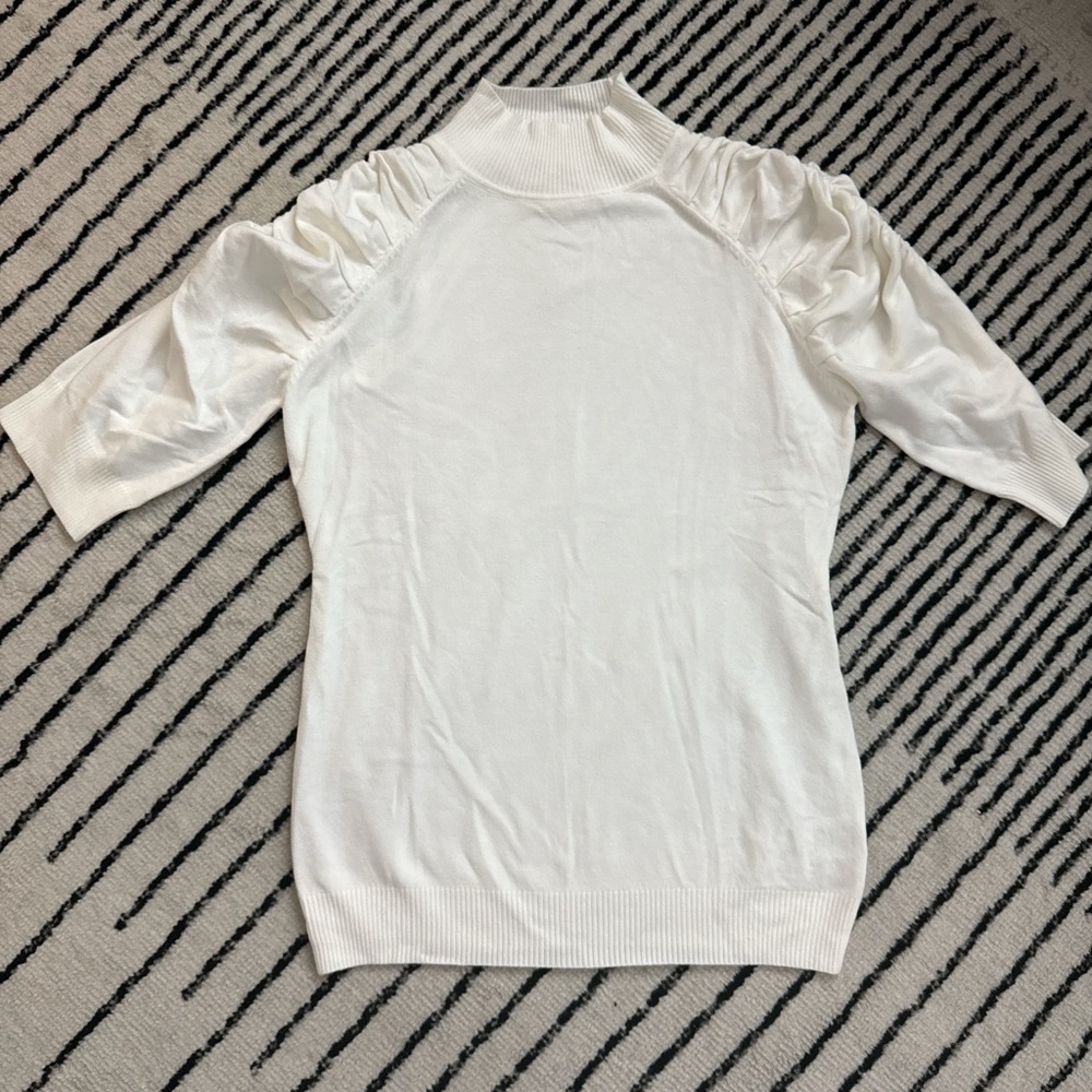 White Puff Sleeve Turtle Neck Sweater Top
